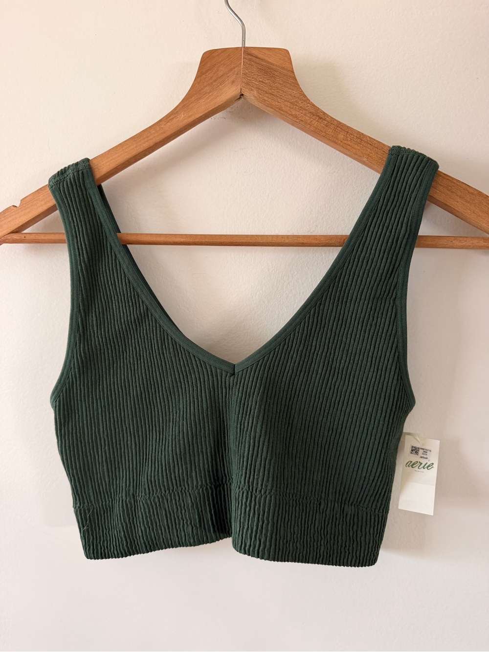 Aerie Forest Green Ribbed V-Neck bralette